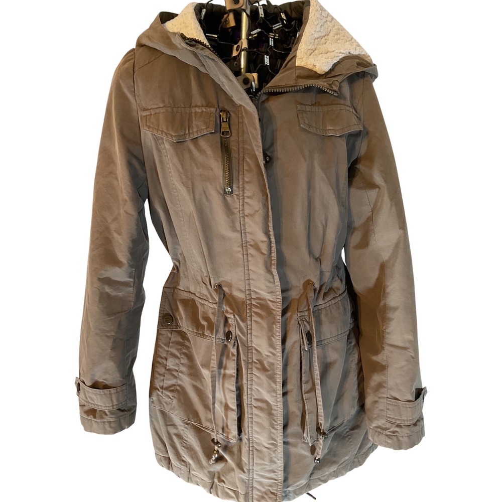 Madden Girl Olive Green Anorak Jacket Hooded Drawstring Waist Utility Pockets R5